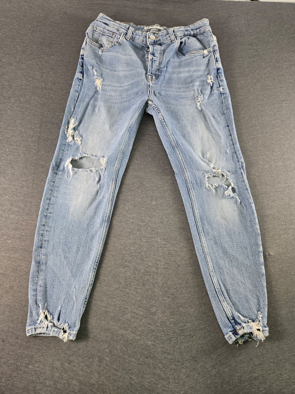 Zara Jeans Womens 32 Blue Light Wash Slim Tapered Distressed Denim Pants